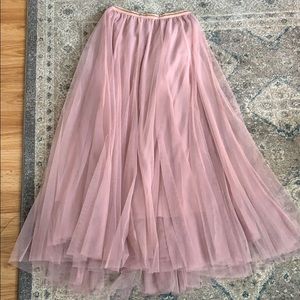 Light pink layered mesh tulle A-line maxi skirt